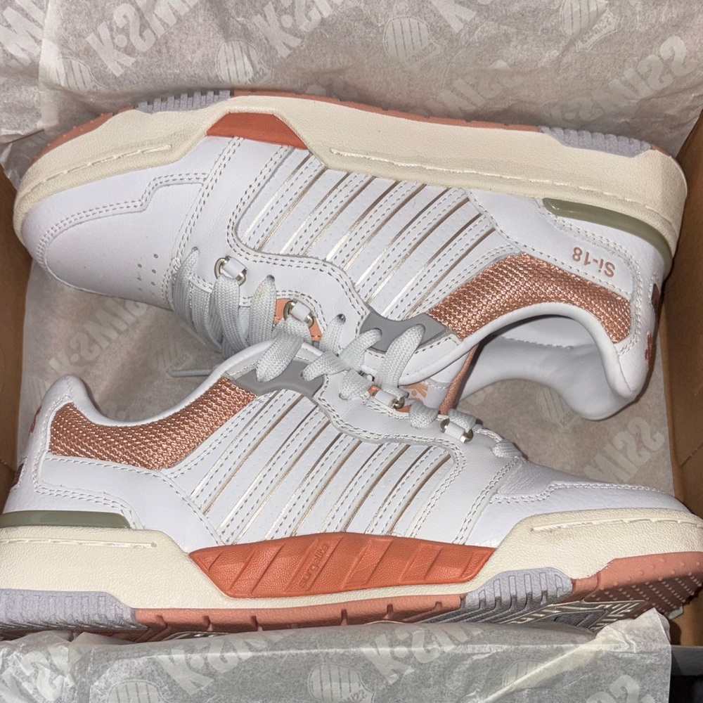 White Sneakers with Rose Gold Accents